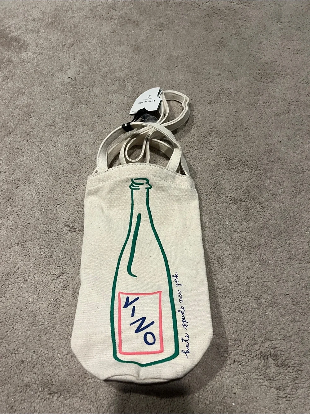 kate spade Natural Canvas Wine Bottle Crossbody Tote Bag